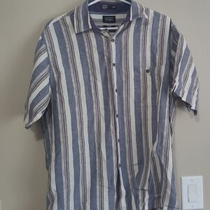 Haggar Blue and White Casual Button Down Shirt Nautical Stripes